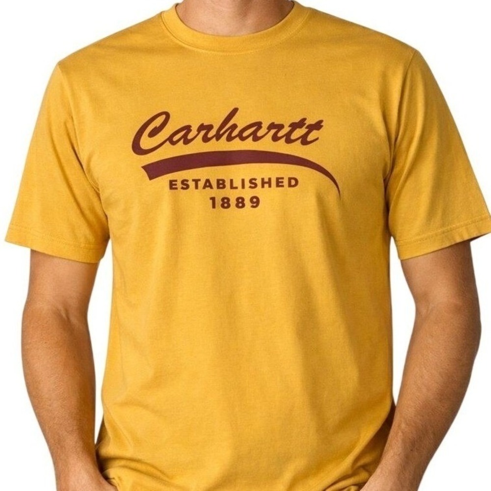 Carhartt Graphic Logo T-Shirt Medium Mustard Yellow Established 1889 Relaxed Tee